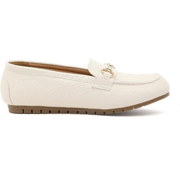 Women's White .pu Faux Leather Arch Support Casual Slip on Comfort Penny Loafers - Picture 5 of 6